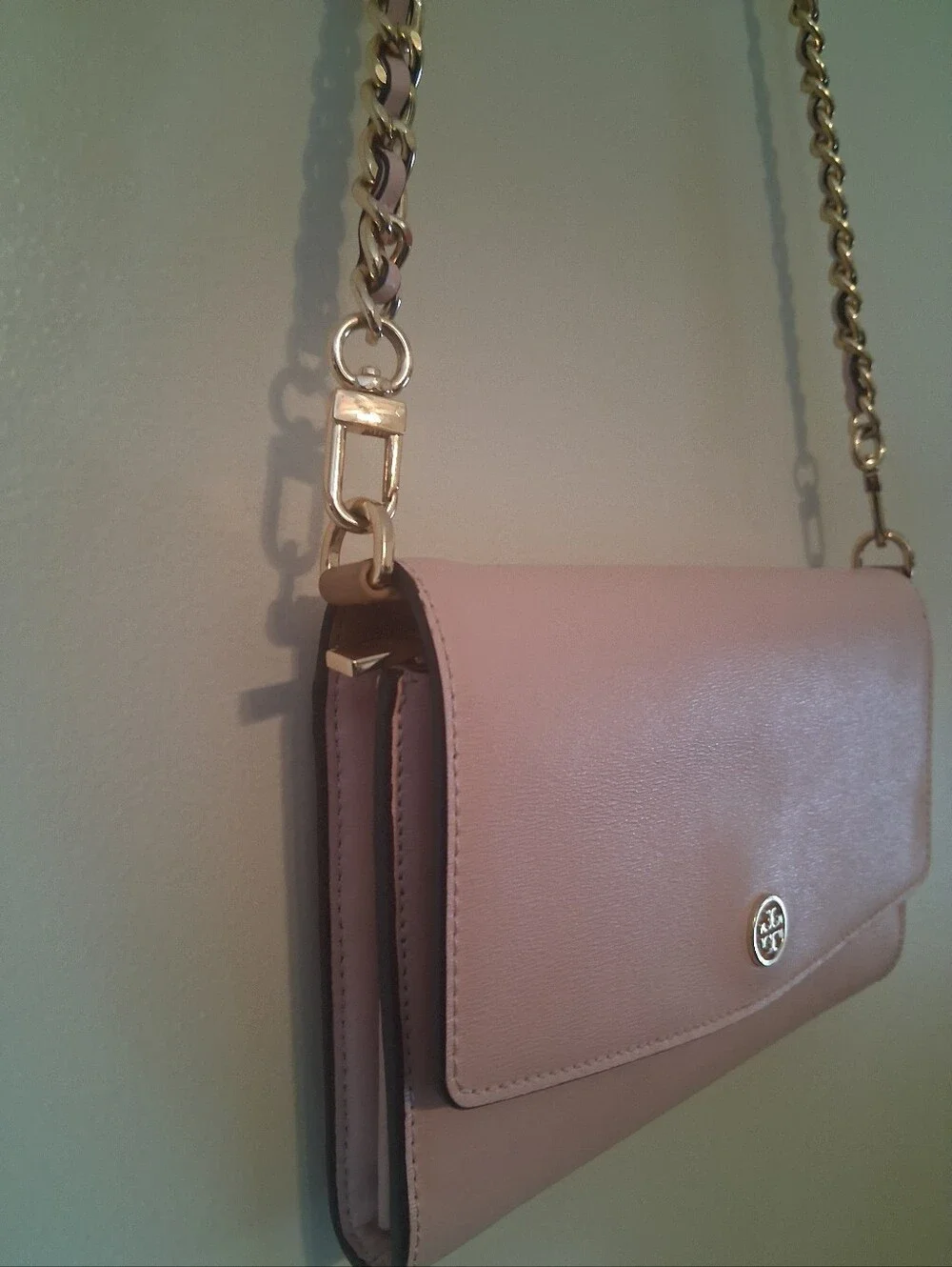 Tory Burch Blush Pink Leather Gold Chain Shoulder Wallet